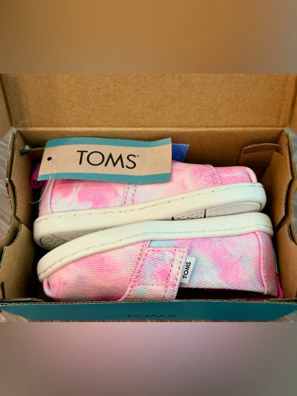 TOMS Tiny Canvas Slip-On Sneakers in Pink Tie-Dye size 5